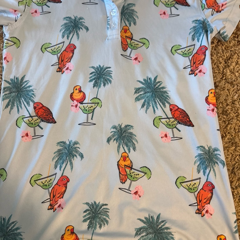 Tropical Parrot Palm Polo Shirt - Light Blue - Picture 3 of 9
